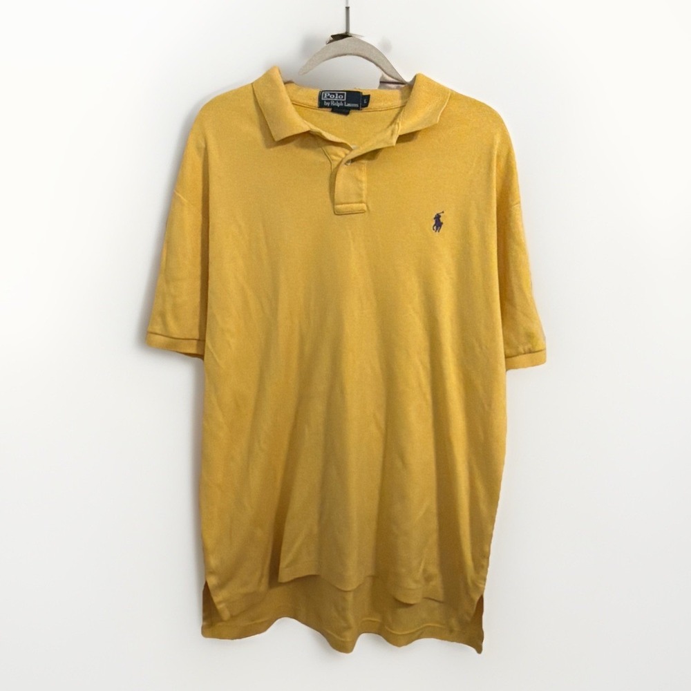 Polo Ralph Lauren Golf Shirt Mens Yellow Short Sleeve Purple Horse Cotton Sz L